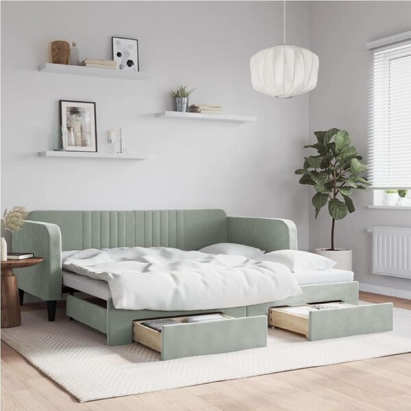 Daybed with Trundle&Drawers without Mattress Light Grey 90x190 cm vidaXL