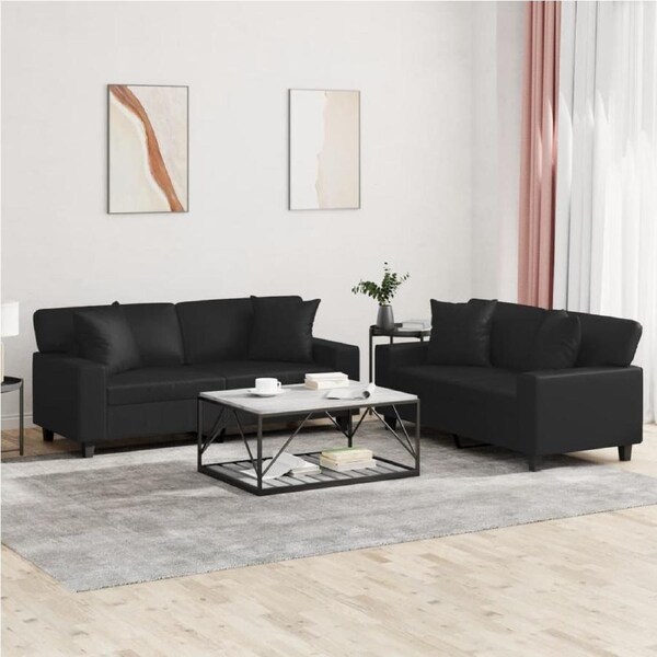 2 Piece Sofa Set with Pillows Black Faux Leather vidaXL