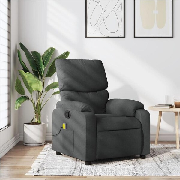 Massage Recliner Chair Dark Grey Fabric vidaXL