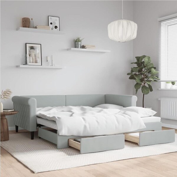 Daybed with Trundle&Drawers without Mattress Light Grey 90x190 cm vidaXL