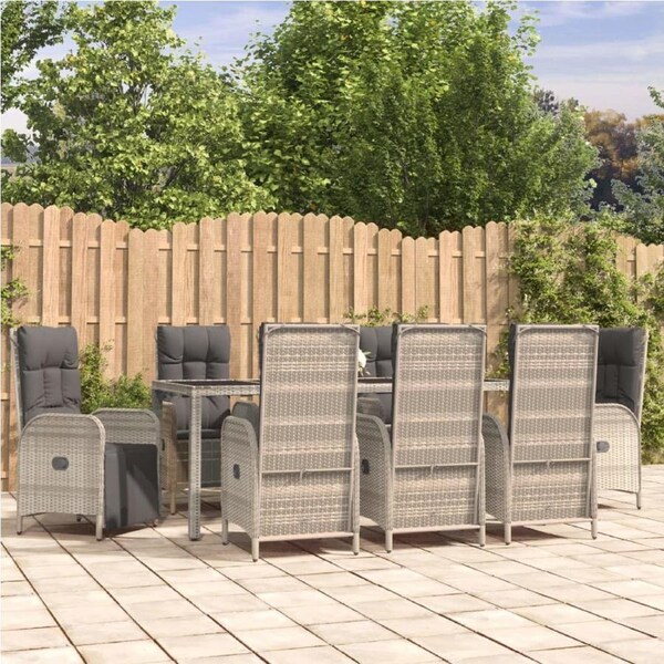 9 Piece Garden Dining Set with Cushions Grey Poly Rattan vidaXL