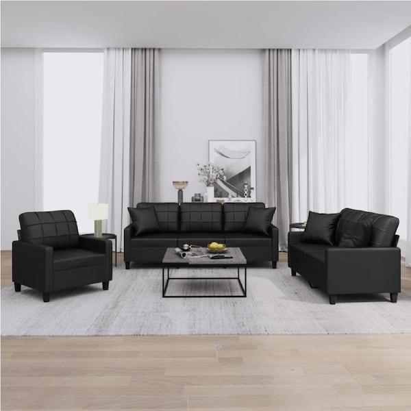 3 Piece Sofa Set with Pillows Black Faux Leather vidaXL