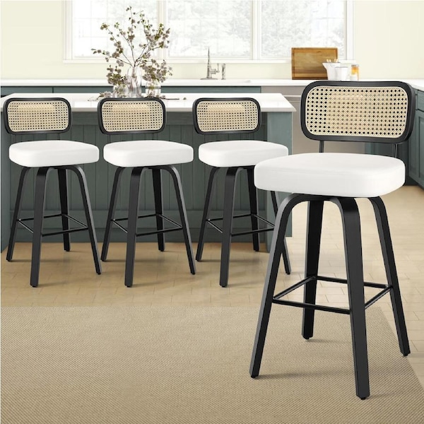 4x ALFORDSON Bar Stools Rattan Leather Black White