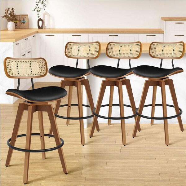 4x ALFORDSON Bar Stools Rattan Swivel Black
