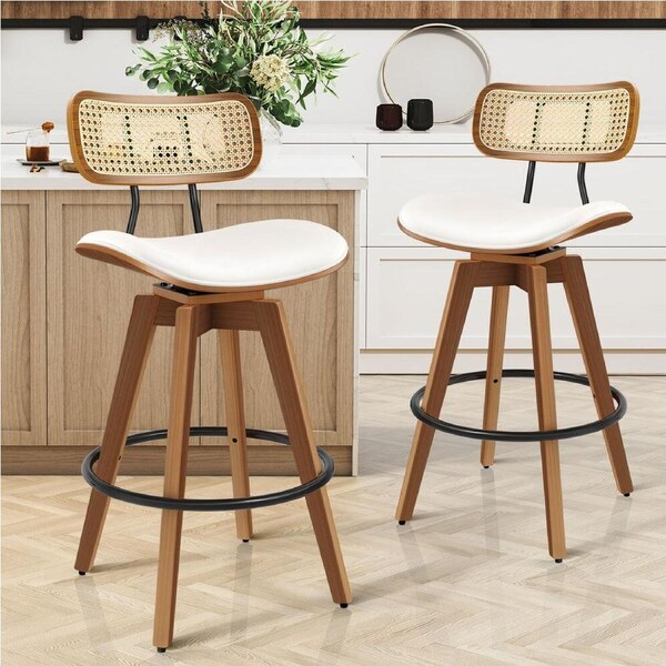 2x ALFORDSON Bar Stools Rattan Swivel White