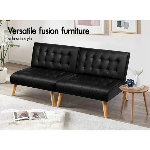 ALFORDSON 2x Sofa Bed Single Chair Leather Black
