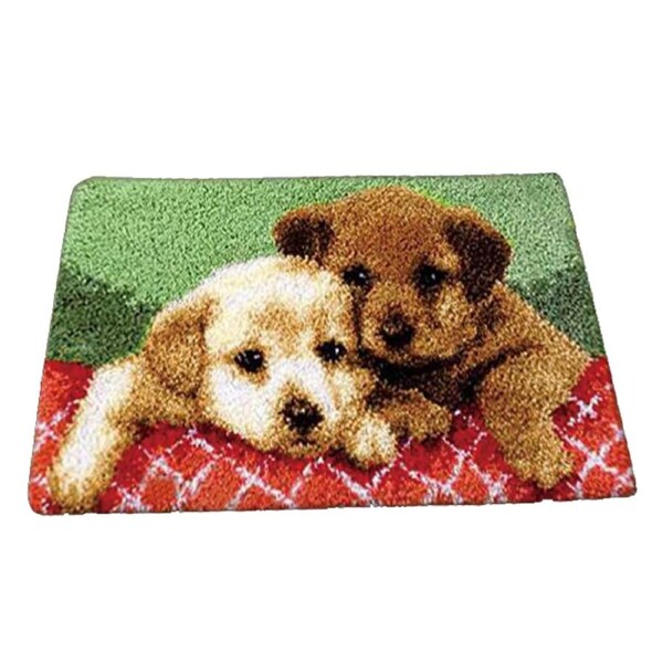 Craft Kit Latch Hook Puppies Canvas Floor Mat and Threads