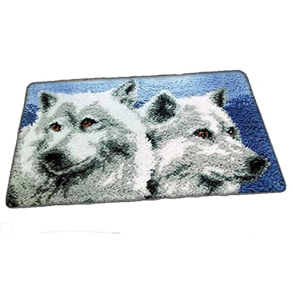 Craft Kit Latch Hook Wolves Canvas Floor Mat and Threads