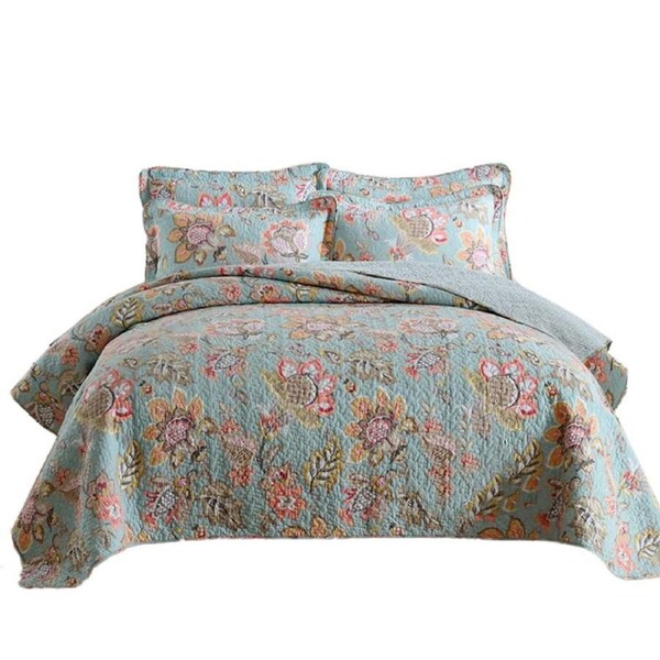 Catzon 3 Pieces Queen Size Quilt Bedding Set Floral Reversible Bedspread for Farmhouse Bedroom-YYH