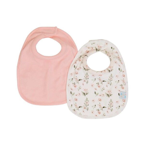 Roll Neck Bibs 2pk - Pink Flower