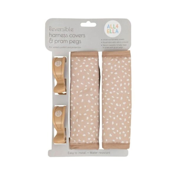Beige Dots Harness Covers & Pram Pegs Set