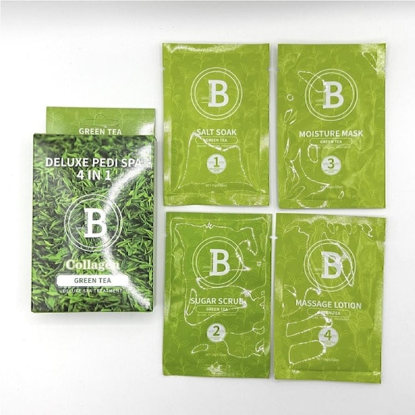 Billionaire Pedicure Deluxe Kit 4 in 1 Nail Scrub Lotion Mask - Green Tea 20g