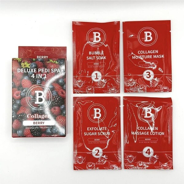 Billionaire Pedicure Deluxe Kit 4 in 1 Nail Scrub Lotion Mask - Berry 20g