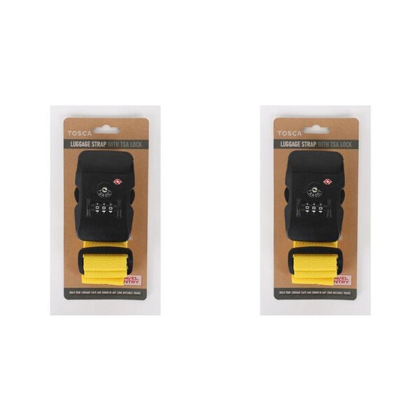 2x Tosca Secure Travel Luggage Suitcase Bag Strap Clip With TSA Lock Yellow