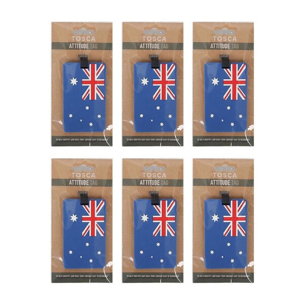 6x Tosca Attitude Travel Luggage Suitcase Name/Address Bag Tag - Aus Flag