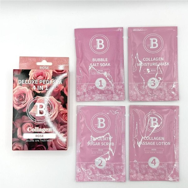 Billionaire Pedicure Deluxe Kit 4 in 1 Nail Scrub Lotion Mask - Rose 20g