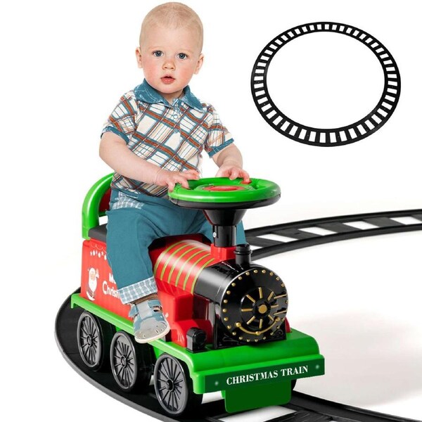Babyjoy Kids Ride On Train Motorized Train 6V Battery Powered w/Track & 6 Wheels For Kids Green