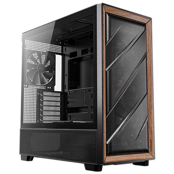 Antec FLUX TG Premium Walnut Trim Mid Tower ATX Case - Black (FLUX-BK)