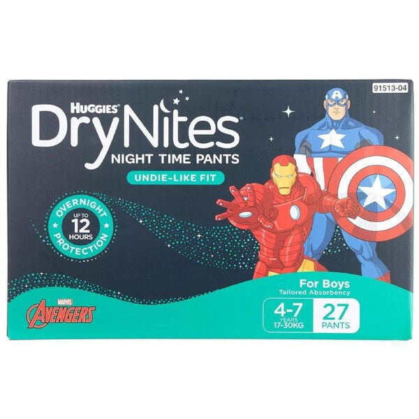 Huggies DryNites Night Time Pants 4-7 Years 2 x 27 Pants-Boys