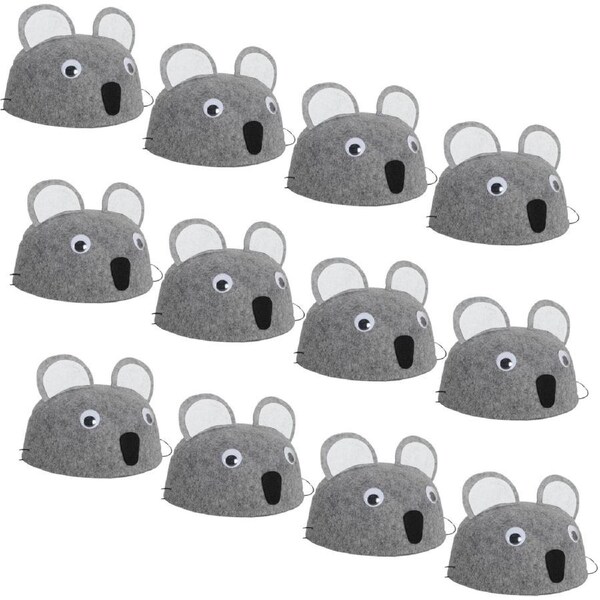 12x 55cm Koala Animal Hat Costume Accessory - Felt - Elastic Chin Strap - Australian Theme