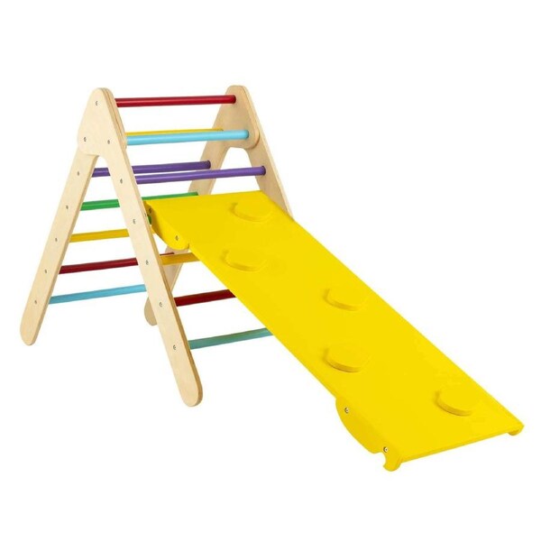 Babyjoy Climb Playset Kids Wooden Triangle Climbing Ladder Playset Indoor Play Equipment w/Ramp Colorful