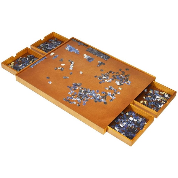 Babyjoy Wooden Jigsaw Puzzle Table Platform w/Flat Work Surface & Puzzle Base For 1000-1500 Pieces Natural