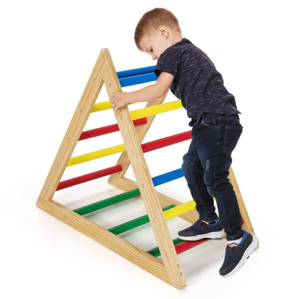 Babyjoy Climb Playset Kids Wooden Triangle Climber Set Indoor Play Equipment w/Climbing Wall For Climbing Colorful
