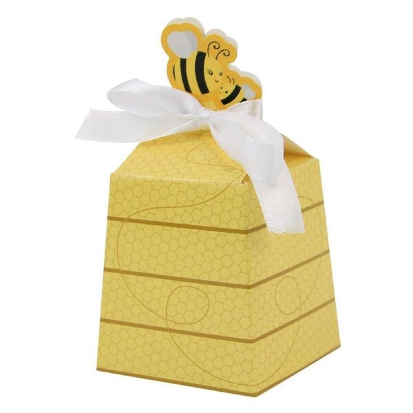 50PCS Bee Party Candy Box Chocolate Box with Ribbon Yellow Gift Boxes