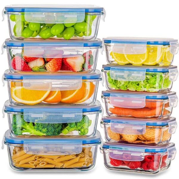 Stelive 10 PCs Glass Storage Food Containers, Glass Meal Prep Containers, Airtight Lunch Bento Boxes with Snap Locking Leakproof Lids for Microwave