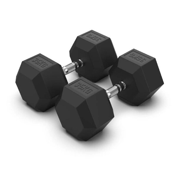 2 x 35kg Hex Rubber Coat Iron Dumbell Home Gym Strength Weight Commercial Grade