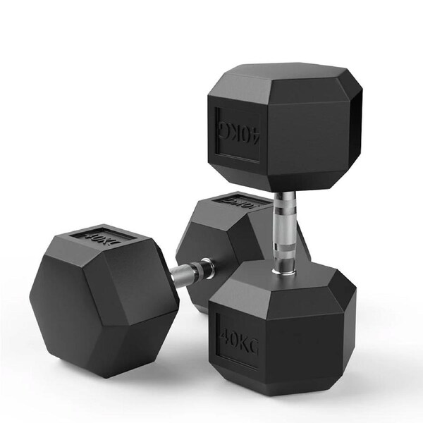 2 x 40kg Hex Rubber Coat Iron Dumbell Home Gym Strength Weight Commercial Grade