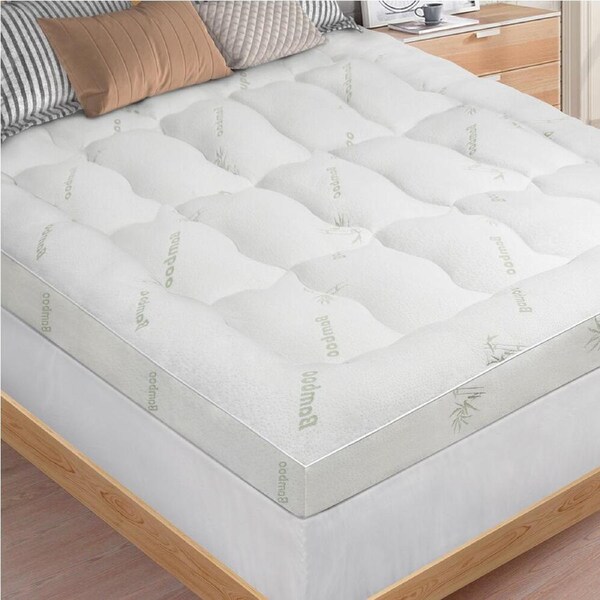 STARRY EUCALYPT Bamboo Fibre Pillowtop Mattress Topper Underlay Pad 11cm King Single