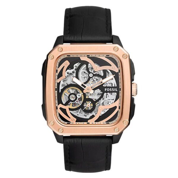 Fossil Inscription Automatic Black Leather Watch (ME3205)