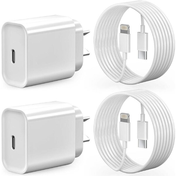 (2 Pack) 20W USB-C Wall Fast Charger Adapter with 2M USB C to Lightning Cable for iPhone 14/13/12/11 Pro Max/XS/XR/X/SE/iPad