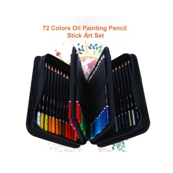 H&B 72 Colors Oil Painting Pencil Stick Art Set Kit Oil-based Soft Core for Children Kids Artist Drawing Picturing Coloring Sketching Calligraphy Portable