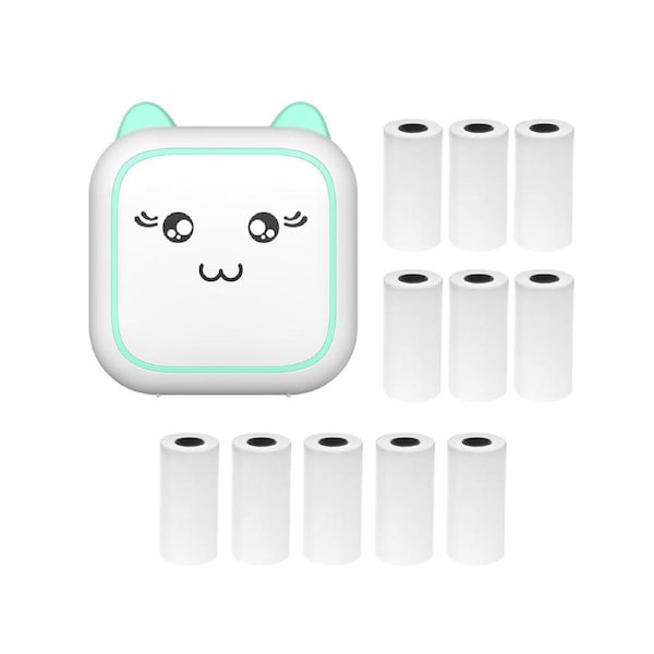 Mini Thermal Printer Multifunction Portable Sticker Maker Instant Photo Inkless Printing Support BT Connection for Smartphone with 11 Paper Rolls 57mm Comp