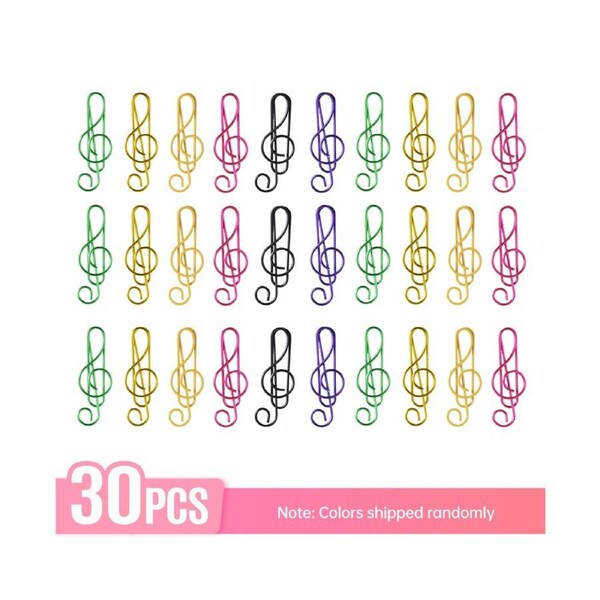 30PCS Paper Clips Cute Musical Note Paperclip Multicolor Metal Bookmarks for Music Enthusiast for Party Invitation Card Notebook Files Office School Supp