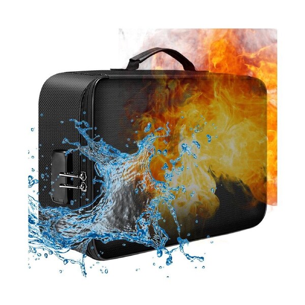 Fireproof Document Bag with Lock Zipper Closure Fire & Water Resistant Money Bag Storage Pouch Organizer Case Home Office Travel Safe Bag for Documents Fil