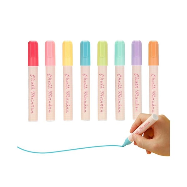 Liquid Chalk Pen Marker 8 Bright Colors 6mm Reversible Tip Round and Chisel Erasable Water-based Chalkboards Marker Pens Non Toxic Quick Drying for Blackbo