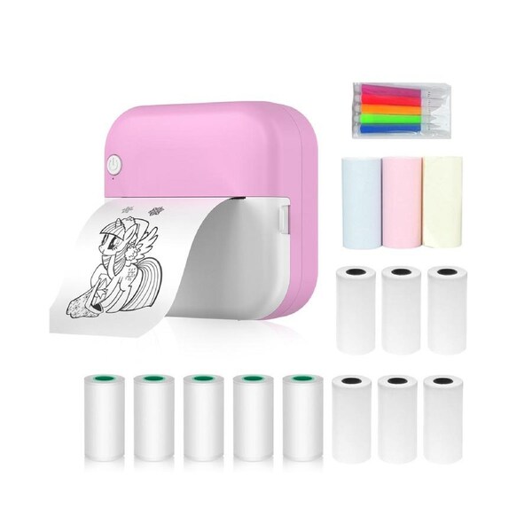 Mini Thermal Printer Multifunction Portable Sticker Maker Instant Photo Inkless Printing Support BT Connection for Smartphone with 9 Paper Rolls 57mm + 5 S