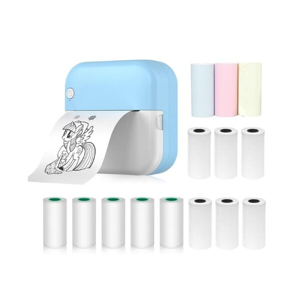 Mini Thermal Printer Multifunction Portable Sticker Maker Instant Photo Inkless Printing Support BT Connection for Smartphone with 9 Paper Rolls 57mm + 5 S