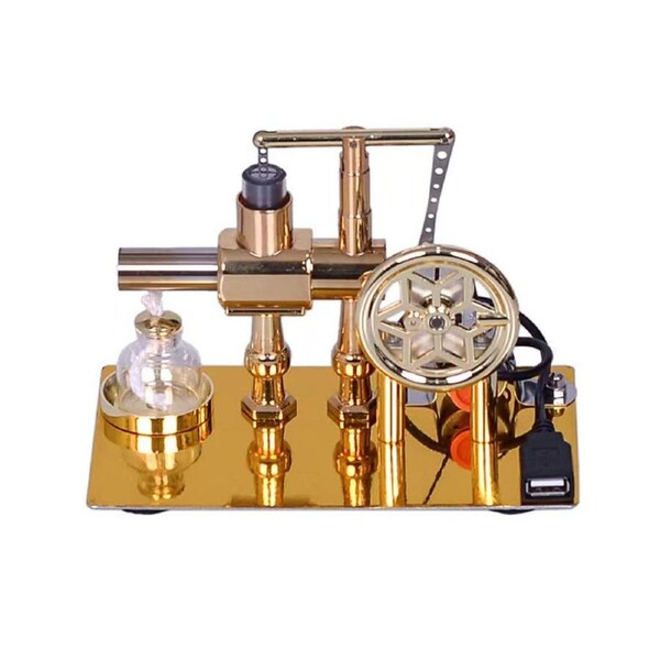 Hot Air Stirling Engine Motor Model Electricity Generator Motor with LED Bulb Six-pointed Star Pattern Flywheel DIY Educational Science Experiment Tool wit
