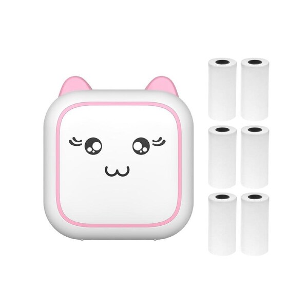 Mini Thermal Printer Multifunction Portable Sticker Maker Instant Photo Inkless Printing Support BT Connection for Smartphone with 6 Paper Roll 57mm Compat