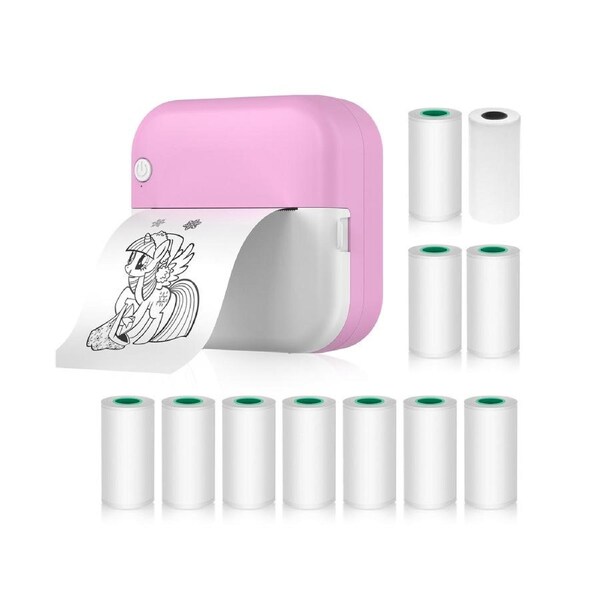 Mini Thermal Printer Multifunction Portable Sticker Maker Instant Photo Inkless Printing Support BT Connection for Smartphone with 1 Paper Rolls 57mm + 10