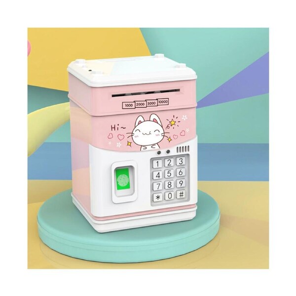 Electronic Piggy Bank MINI ATM Saving Box with Password Simulated Fingerprint Money Bank for Cash Coins Auto Scroll Paper for Boys Girls Kids Safe Bank Box