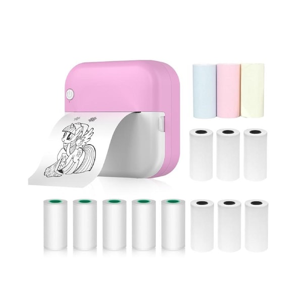 Mini Thermal Printer Multifunction Portable Sticker Maker Instant Photo Inkless Printing Support BT Connection for Smartphone with 9 Paper Rolls 57mm + 5 S