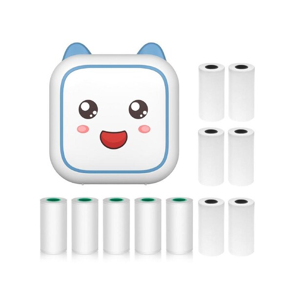 Mini Thermal Printer Multifunction Portable Sticker Maker Instant Photo Inkless Printing Support BT Connection for Smartphone with 6 Paper Rolls 57mm + 5 S