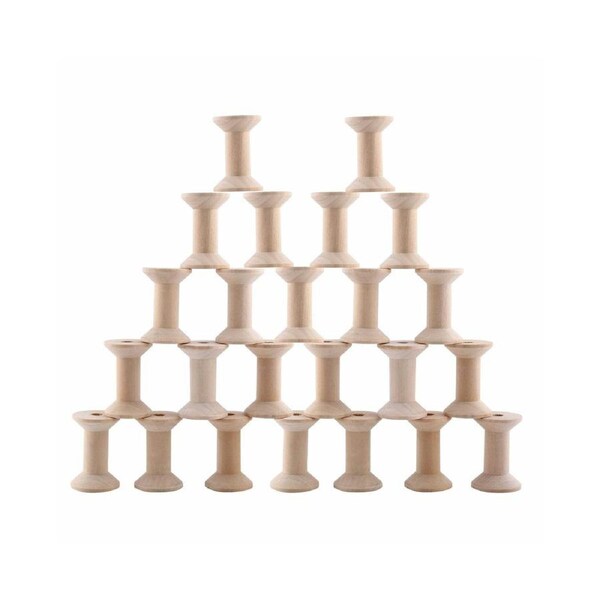 24Pcs Wooden Empty Thread Spools Large Unfinished Wood Spools Wire Weaving Bobbins for Arts Crafts Cord Roll