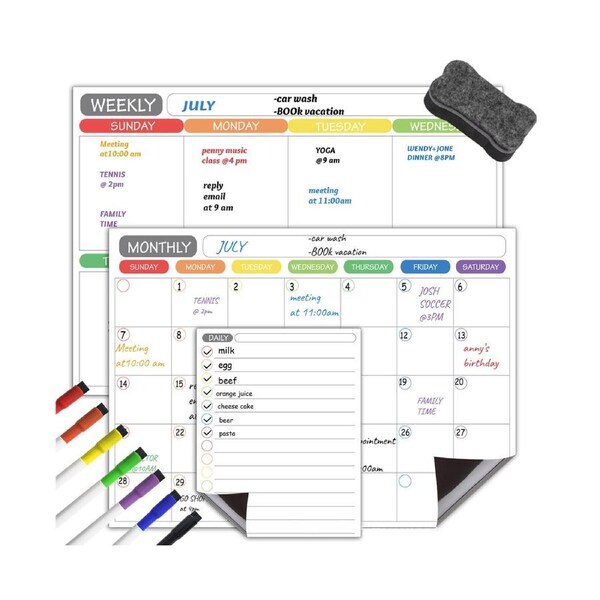 Magnetic Dry Erase Calendar Whiteboard Fridge Magnet Flexible Daily Message Stickers Included Monthly Weekly Daily Calendar Whiteboard 5 Board Pen 1 Eraser