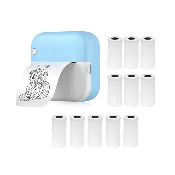 Mini Thermal Printer Multifunction Portable Sticker Maker Instant Photo Inkless Printing Support BT Connection for Smartphone with 11 Paper Rolls 57mm Comp